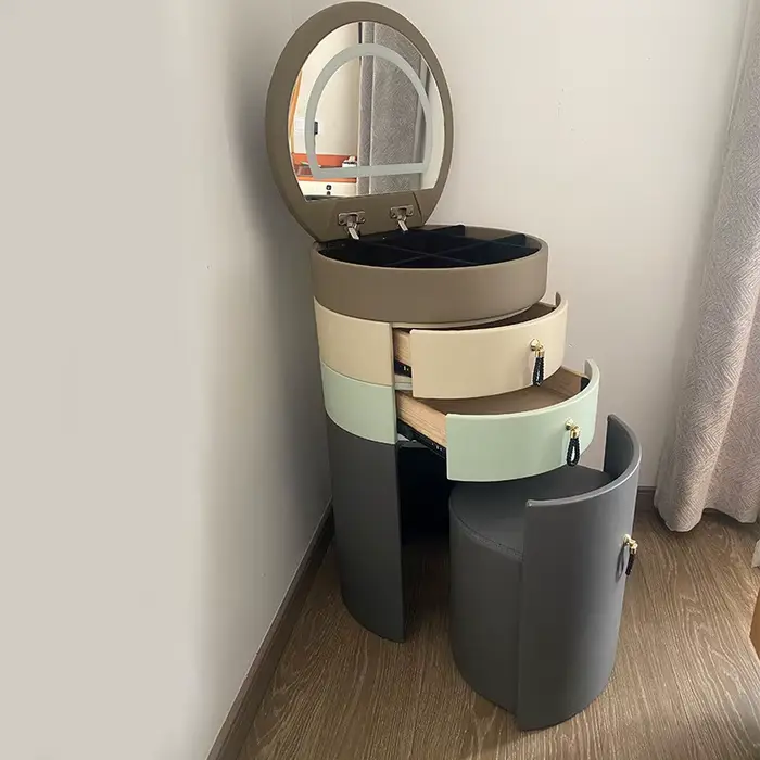 Coiffeuse de qualité élégante et glamour, au design créatif et esthétique nordique, avec rangement, 