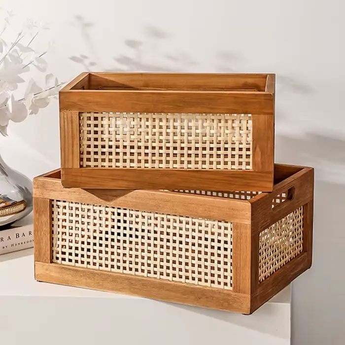Boîte de rangement de bureau japonaise en bois massif