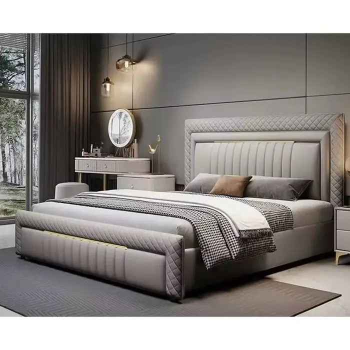 Lit Double rembourré de Style italien de haute qualité, Design moderne, meubles de chambre à coucher