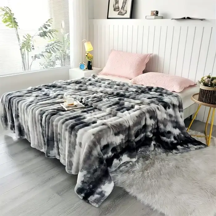 Couverture de lit luxueuse en fausse fourrure de lapin – Jeter doux, épais et chaud toutes saisons, 