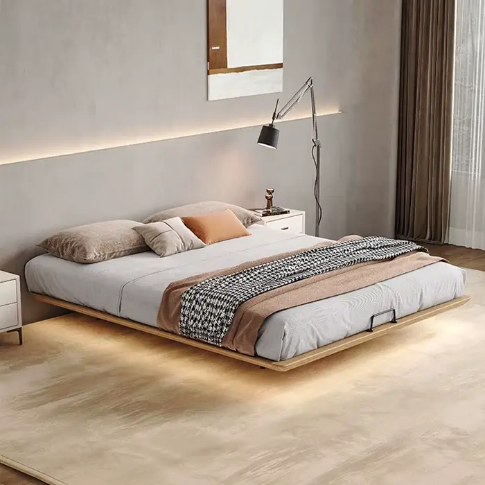 Lit en bois massif avec cadre suspendu, lit King Size, lit Queen Size