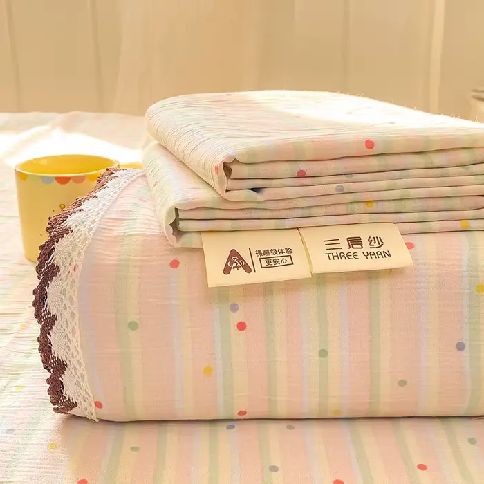 Nouvelle Arrivée 2026 – Drap de Lit en Tissu Crêpe avec Bordure en Dentelle – Conception Triple Couc