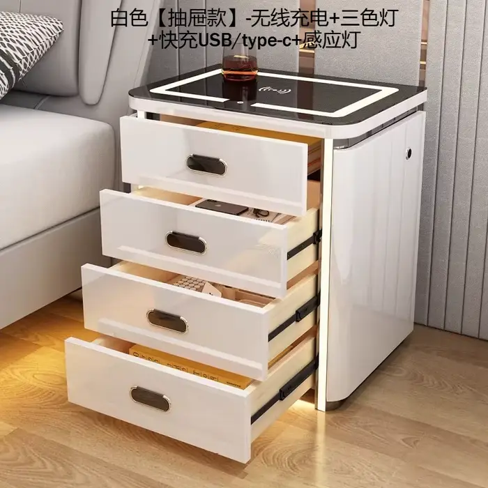 Table de chevet multifonctionnelle tendance avec station de charge, lampes de chevet en bois à comma